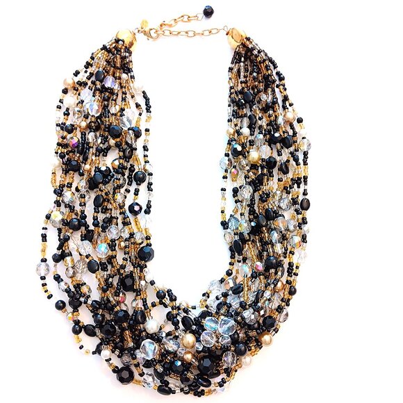 Joan Rivers Multi Strand Black Gold Color Beaded Necklace - Picture 1 of 3